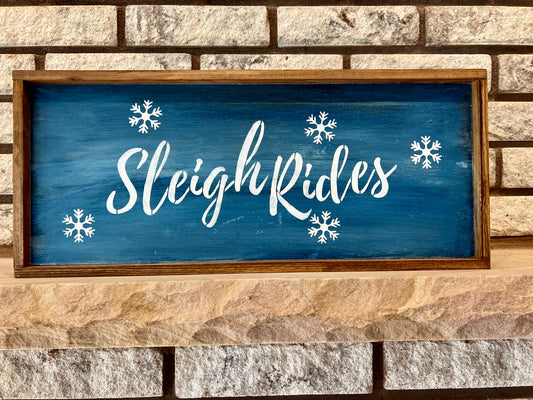 Sleigh Rides Fun Framed Rustic Farmhouse Sign for The Holidays and Winter Decor