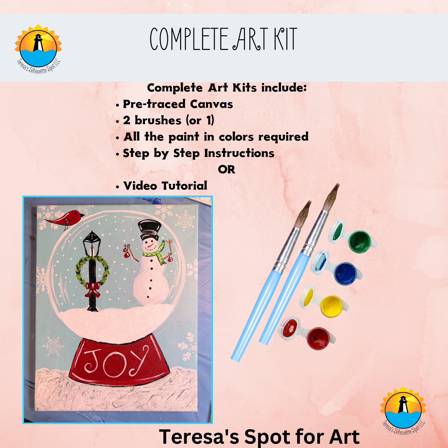 Snow Globe Snowman Scene Art Party Kit! At Home Paint Party Supplies! Beginner Friendly!
