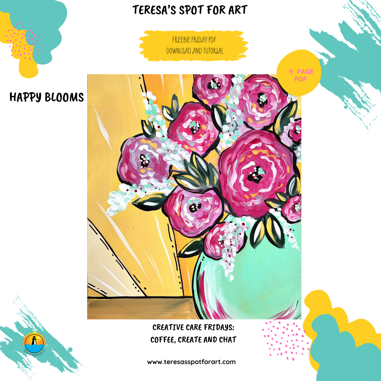 Beginner Acylic Painting Tracer Stencil: Happy Blooms