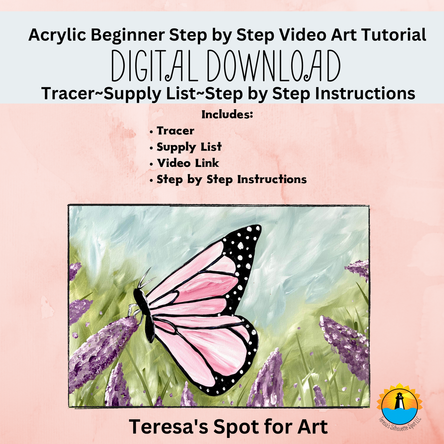 Acrylic Painting Tutorial: Easy Beginner Step by Step Painting-Spring Butterfly