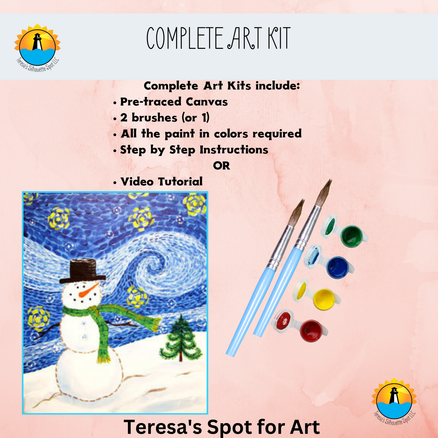 Starry Night Snowman Complete at Home Paint Party Kit