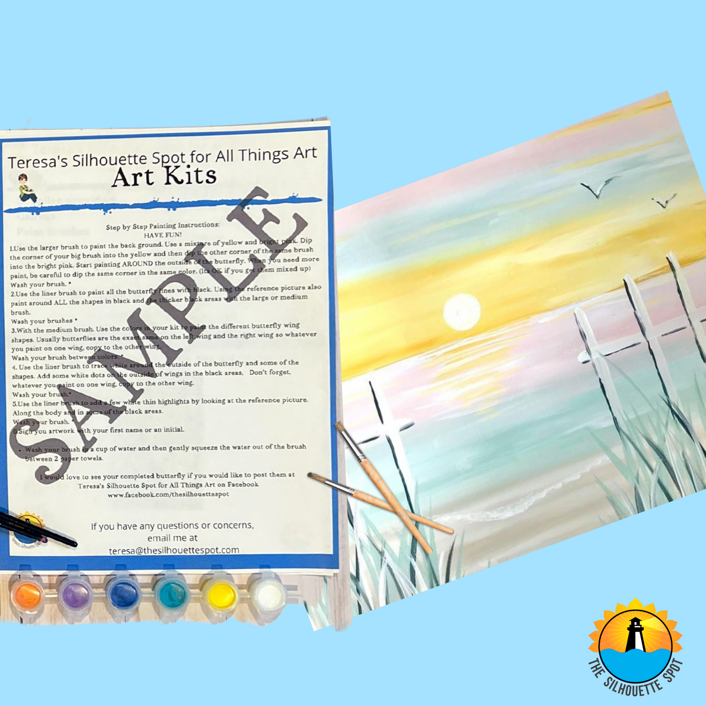 Canvas Complete Art Kit! Virtual at home Sunset Beach Scene DIY Art! Great For Beginners!