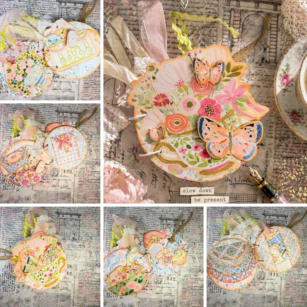 Tea Party Junk Journal Kit, Shabby Chic Scrapbooking Folio, Printable Memory Keeper Folio 19-Page Printed Bundle + Video Instructions