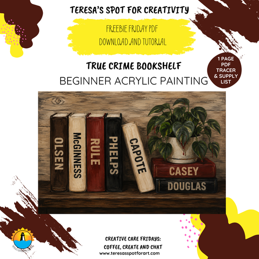 Beginner Acrylic Painting Packet with Step by Step Video: True Crime Bookshelf