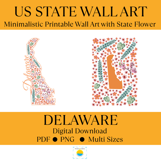 Delaware US State Digital Wall Art Printable, Minimalistic Delaware State Flower Art, Digital Download Delaware State Art,