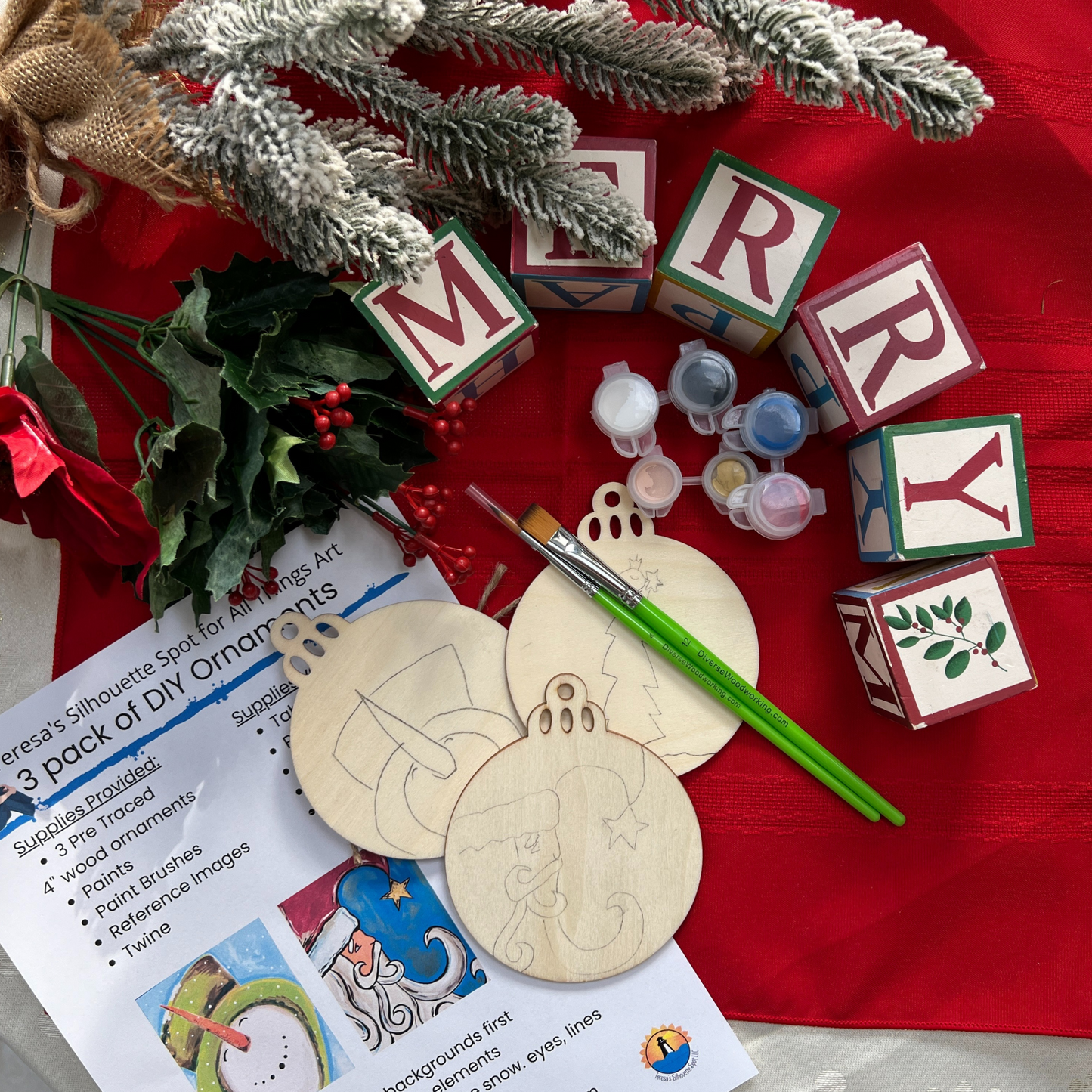 DIY Ornament Kit with Three 4" round Wood Ornaments