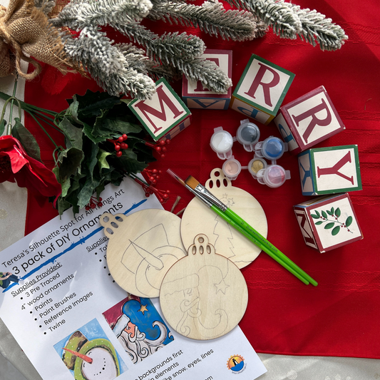 DIY Ornament Kit with Three 4" round Wood Ornaments