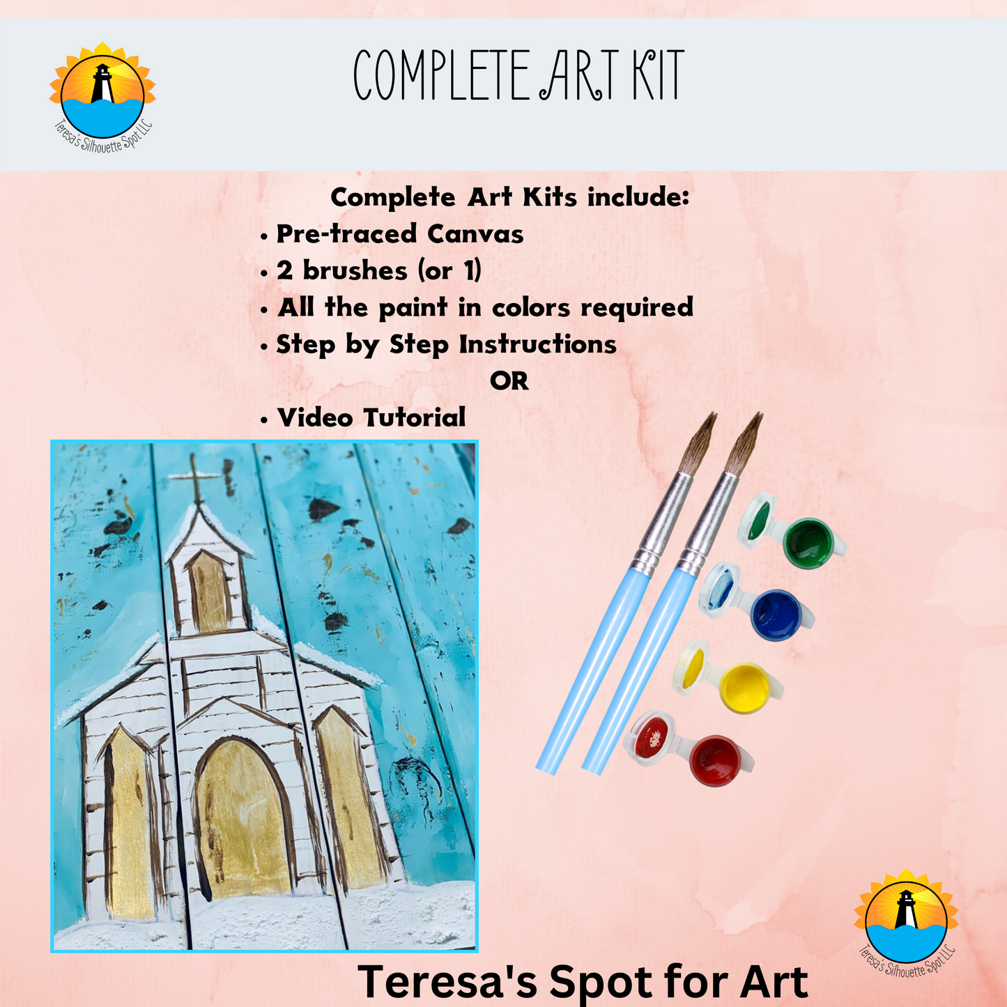 Winter Chapel Complete Paint Night Art Party Kits for at Home Paint and Sip