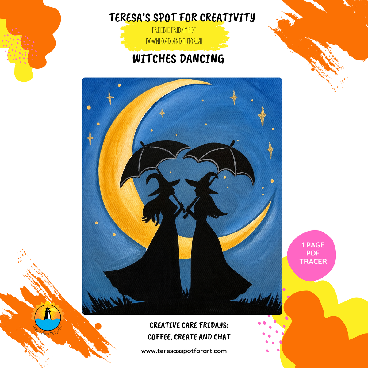 Free Simple Dancing Witches Mixed Media Templates Printable