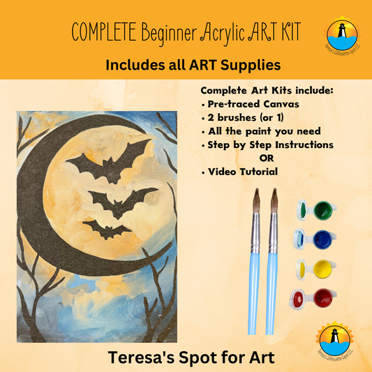 Beginner Spooky Bats Complete Art Kit For at Home Halloween Art Party