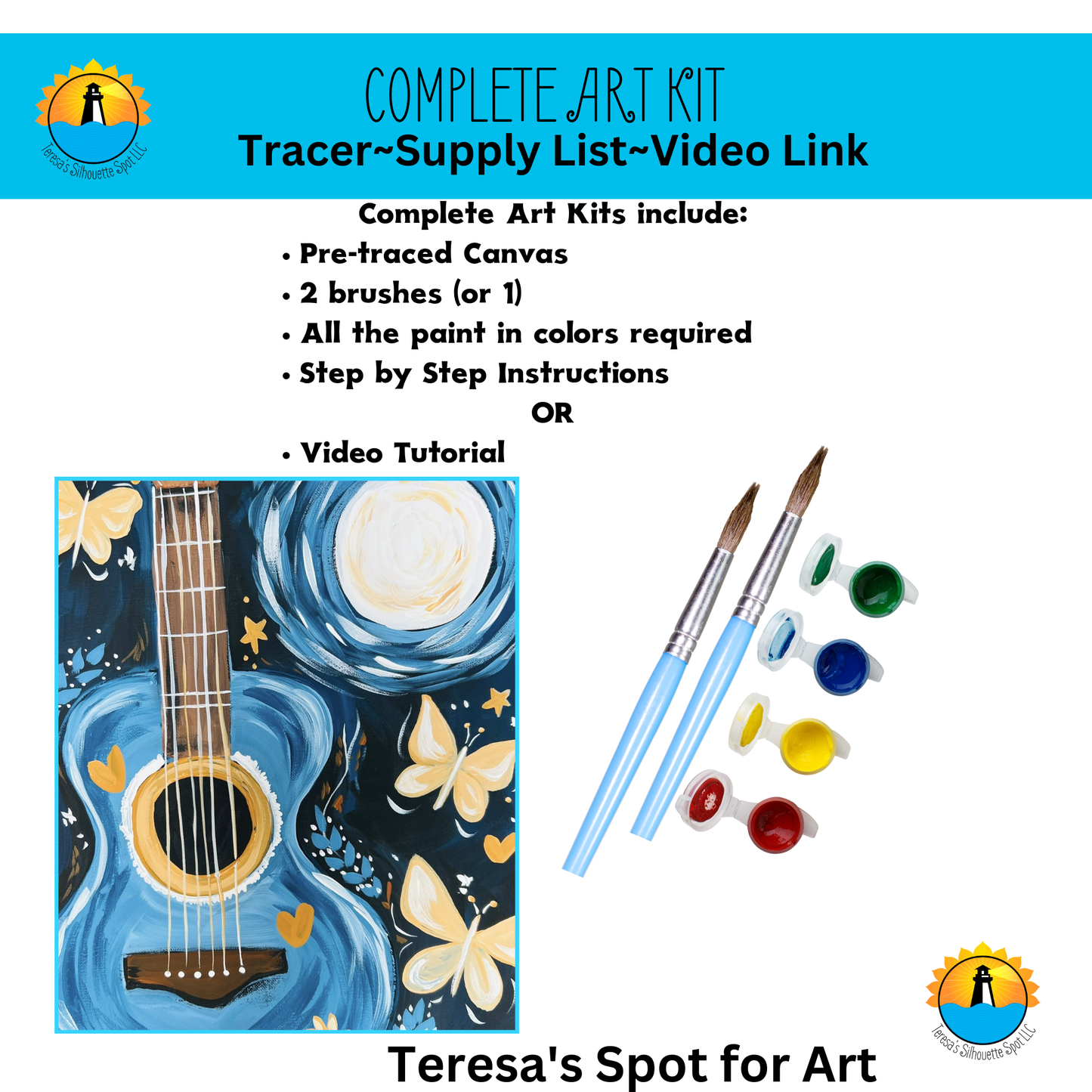 Boho Guitar Beginner Friendly Complete Art Kit! At home DIY Art Kit! Great For Beginners!