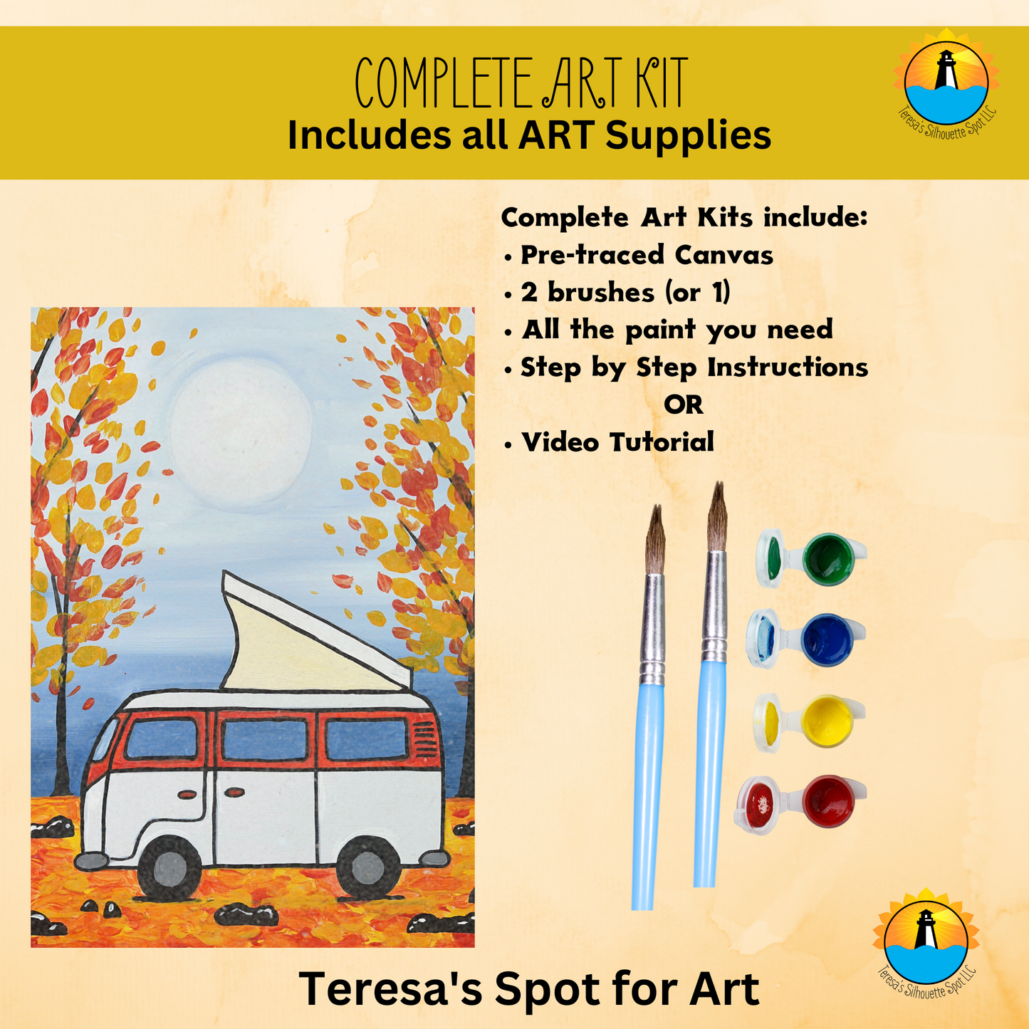 Fall Retro Camper Canvas Complete Art Kit! At home DIY Art Kit! Great For Beginners! (Copy)