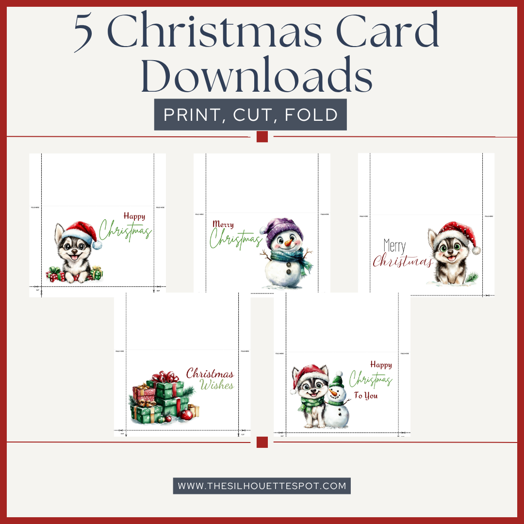 Set of 5  Husky-Themed Christmas Cards (Printable Digital Download)