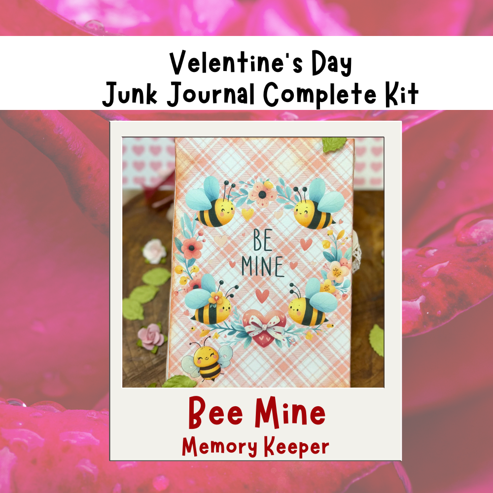 Bee Mine Valentine's Day Memory Keeper Journal Kit – 22-Page Holiday Paper Craft Kit with Ribbons, Ephemera & Video Tutorial