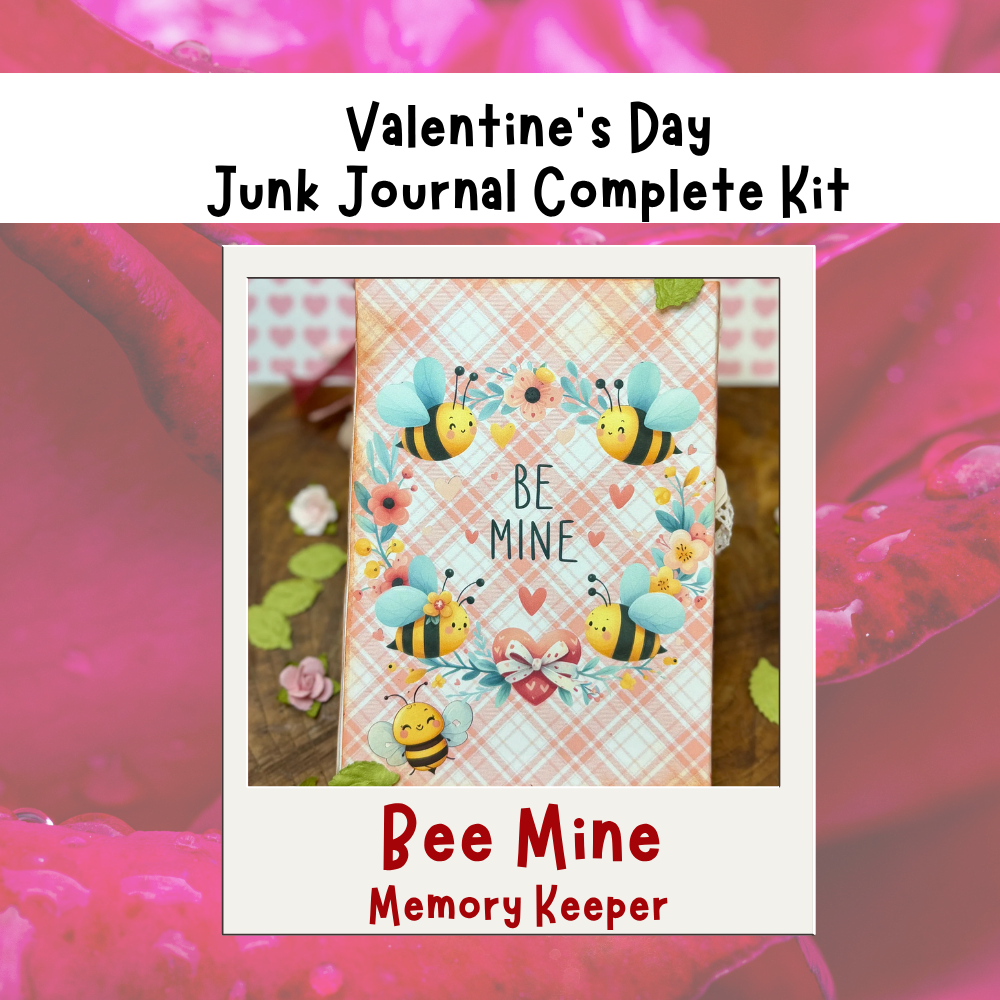 Bee Mine Valentine's Day Memory Keeper Journal Kit – 22-Page Holiday Paper Craft Kit with Ribbons, Ephemera & Video Tutorial