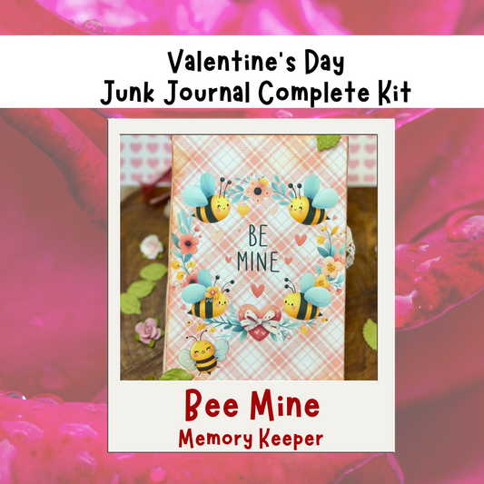 Bee Mine Valentine's Day Memory Keeper Journal Kit – 22-Page Holiday Paper Craft Kit with Ribbons, Ephemera & Video Tutorial