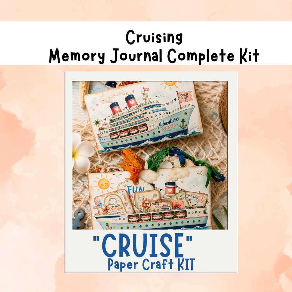 Cruise Into Summer "Cruise Vacation" Theme Accordion Junk Journal, Memory Keeper Folio 13-Page Printed Bundle + Video Instructions