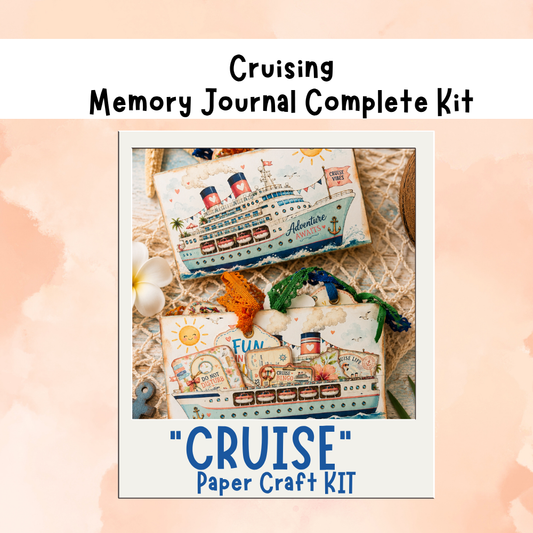 Cruise Into Summer "Cruise Vacation" Theme Accordion Junk Journal, Memory Keeper Folio 13-Page Printed Bundle + Video Instructions