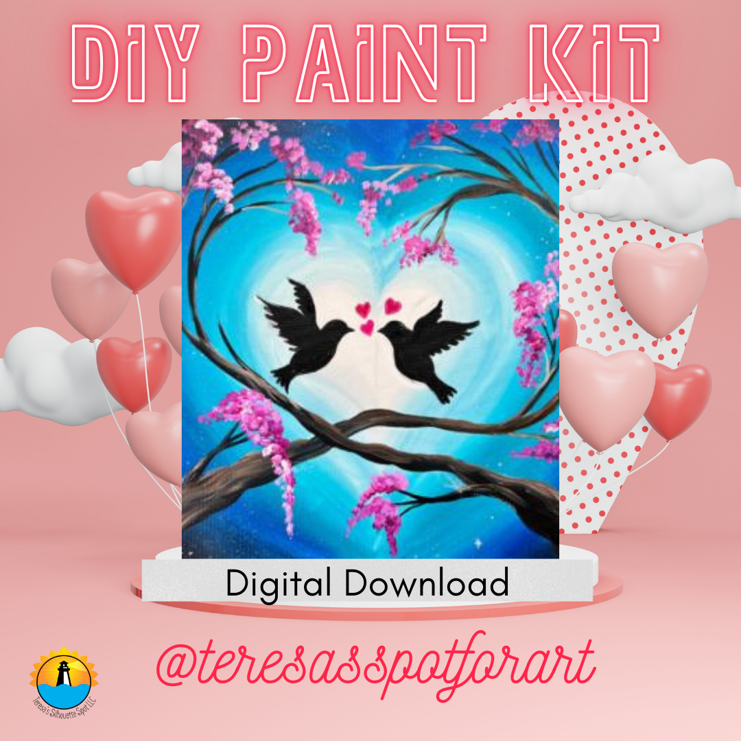 Date Night Paint at Home Step by Step Digital Download Art Kit for Beginner: Love Doves