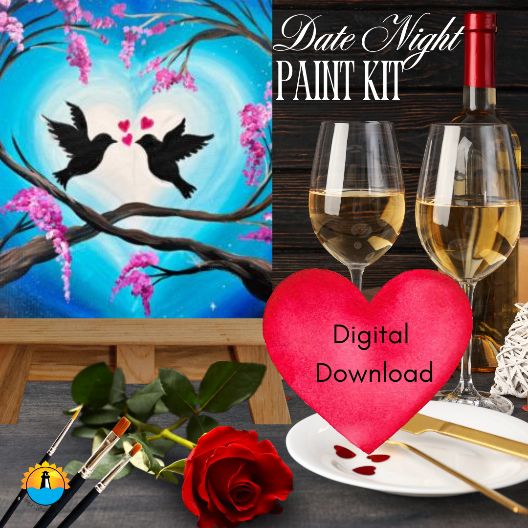 Date Night Paint at Home Step by Step Digital Download Art Kit for Beginner: Love Doves