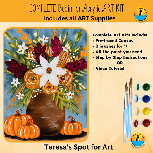 Fall Florals Complete Art Kit For at Home Halloween Art Party