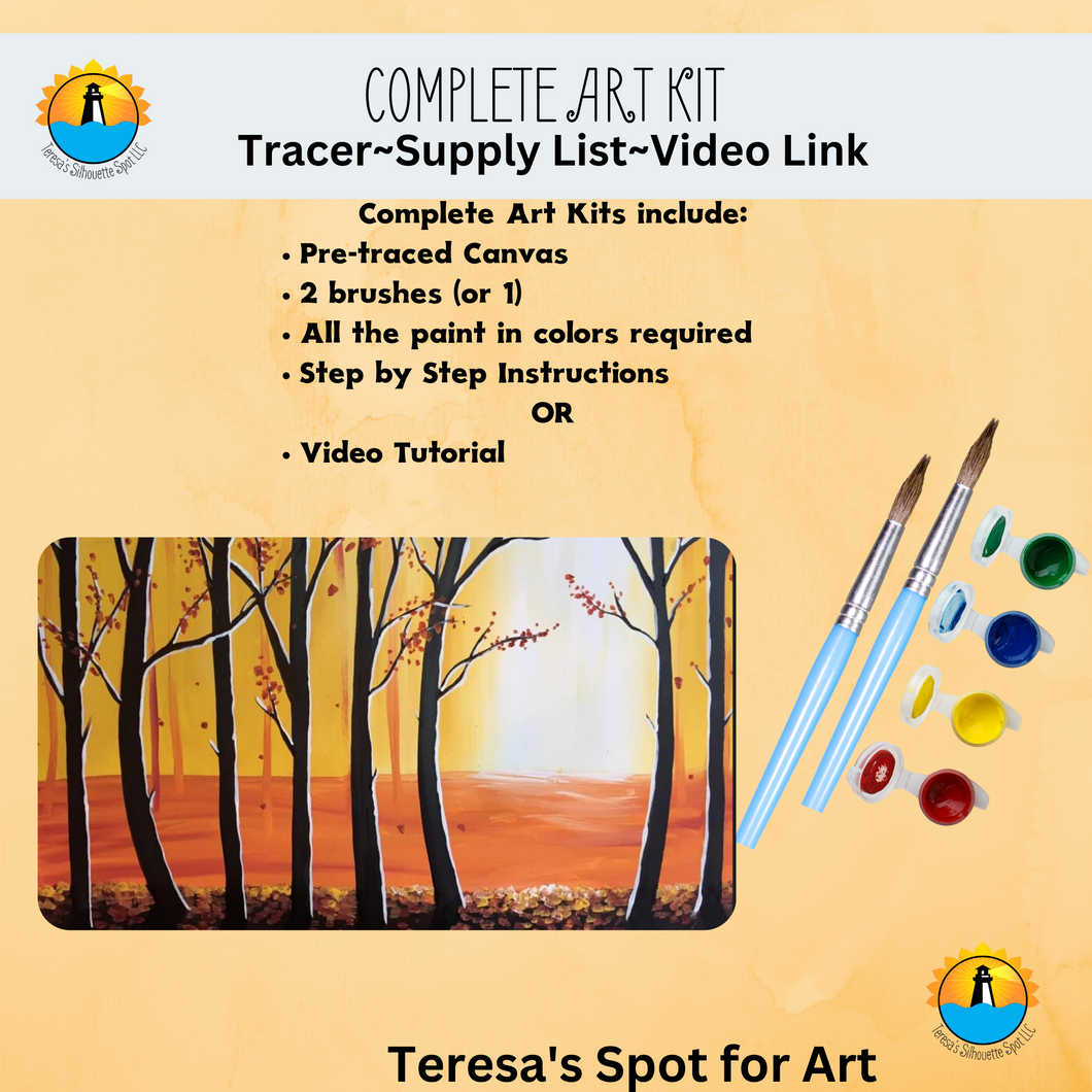 How to Paint Fall Trees Canvas Complete Art Kit! At home Fall Trees Landscape DIY Art Kit! At Home Fall Paint Party! Great For Beginners!