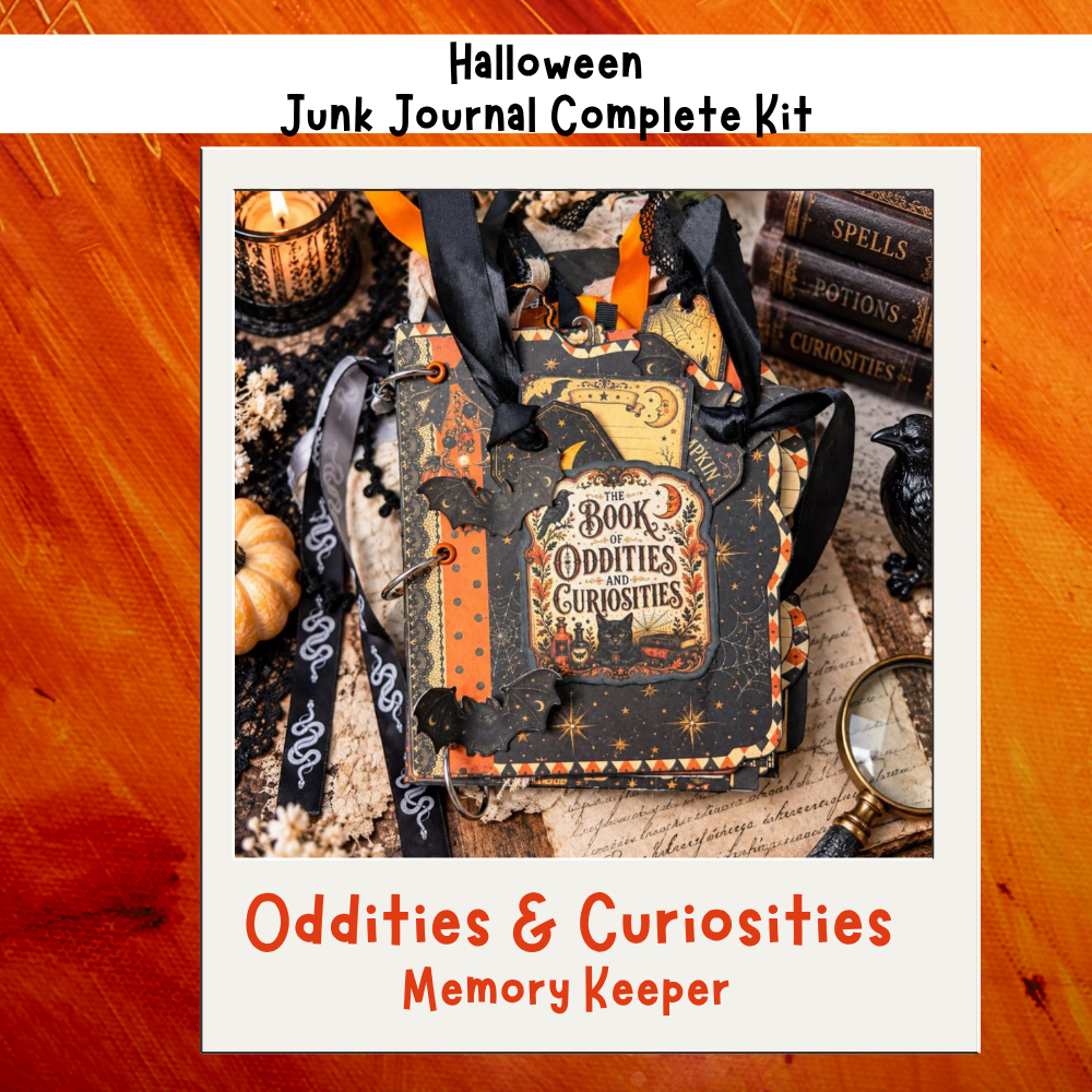 Vintage Halloween Junk Journal Kit (36 Pages), Book of Oddities & Curiosities, Tutorial, Ephemera, Papers, Tags, Cards