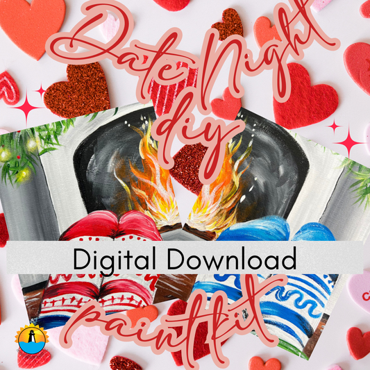 Date Night Paint at Home Step by Step Digital Download Art Kit for Beginner: Cozy Fireplace