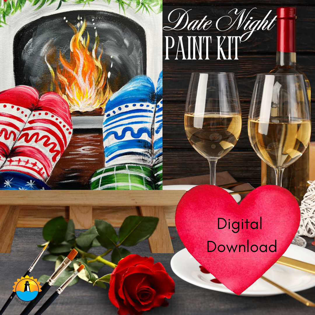 Date Night Paint at Home Step by Step Digital Download Art Kit for Beginner: Cozy Fireplace