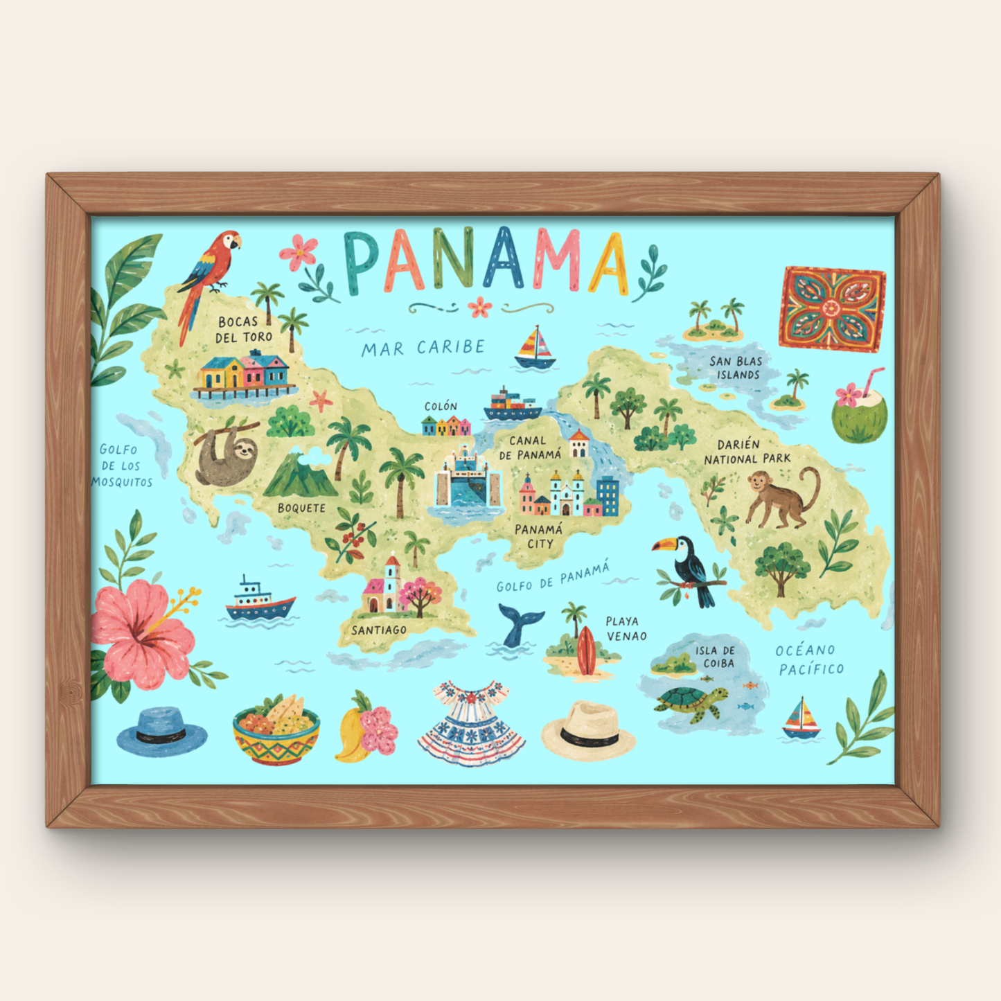 Panama Travel Poster Illustrated Map Digital Download