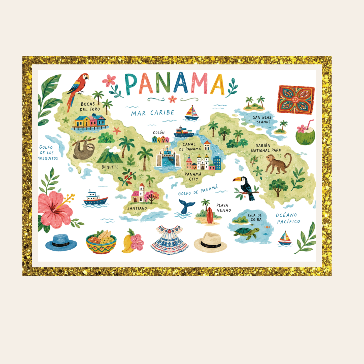 Panama Travel Poster Illustrated Map Digital Download