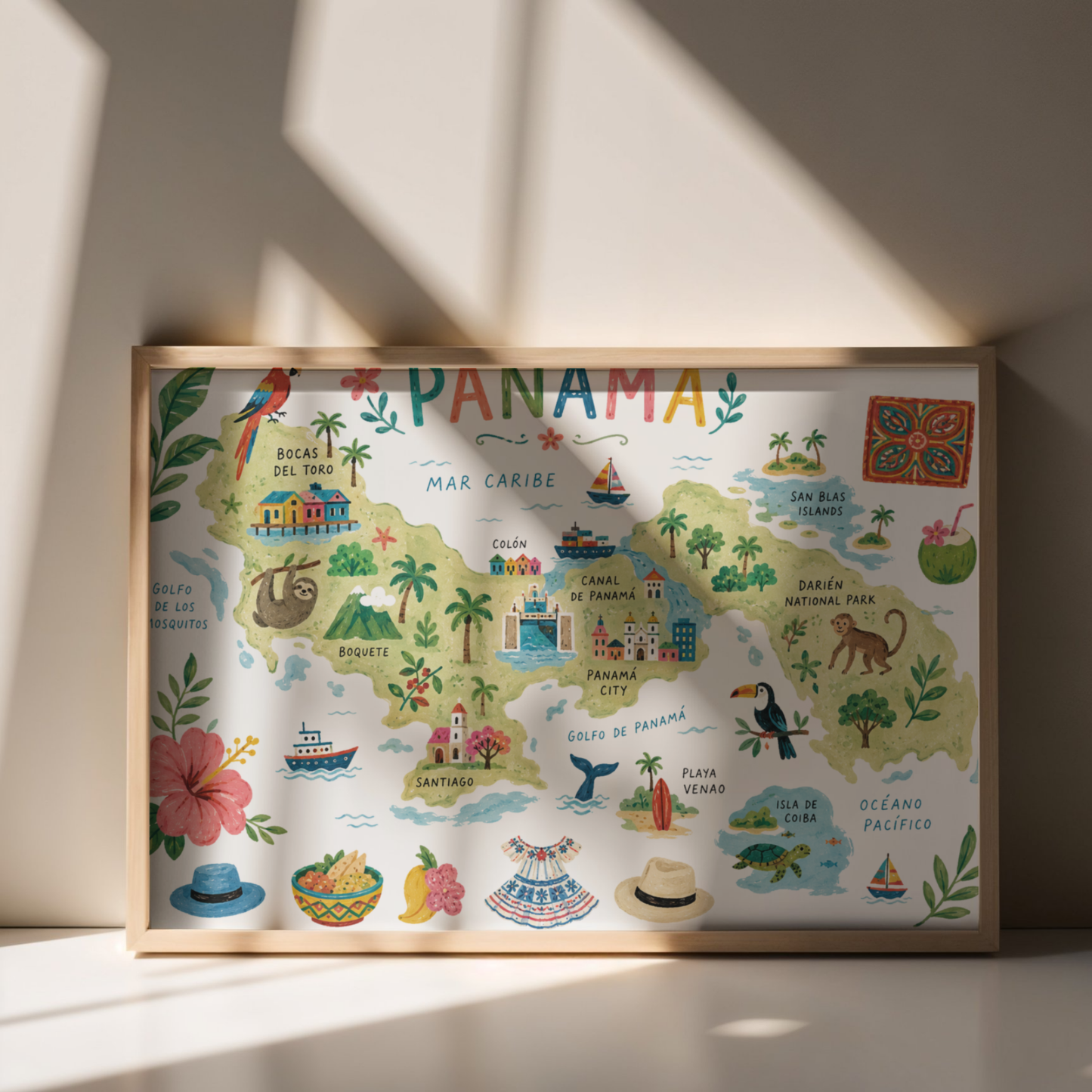 Panama Travel Poster Illustrated Map Digital Download