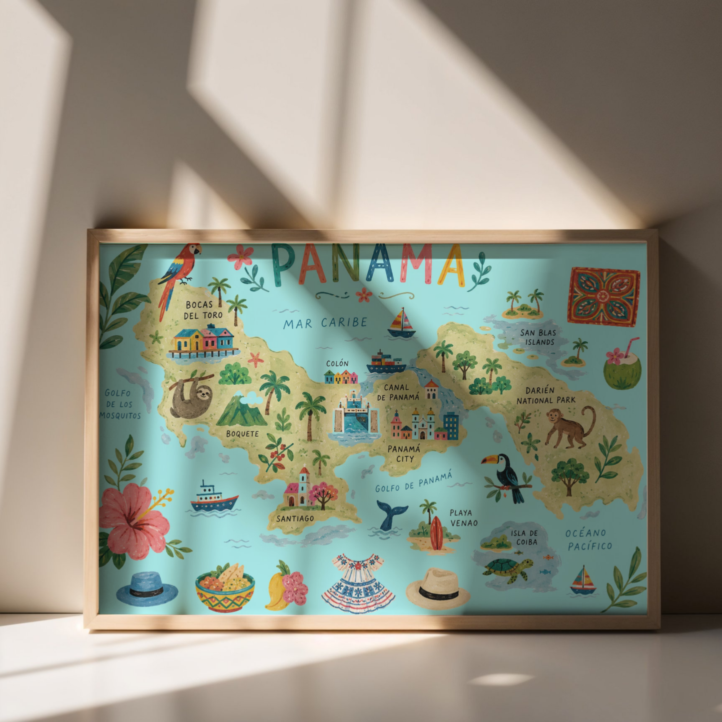 Panama Travel Poster Illustrated Map Digital Download