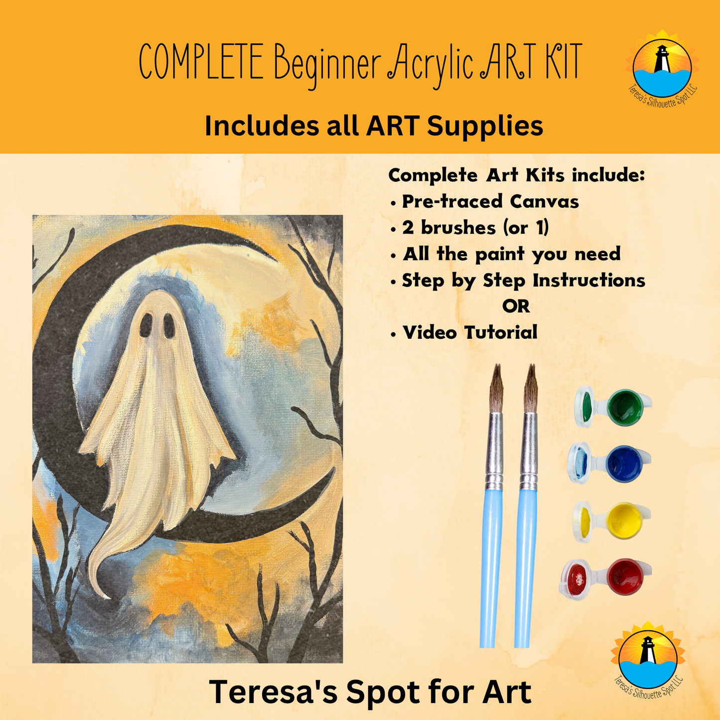 Beginner Eerie Ghost Complete Art Kit For at Home Halloween Art Party