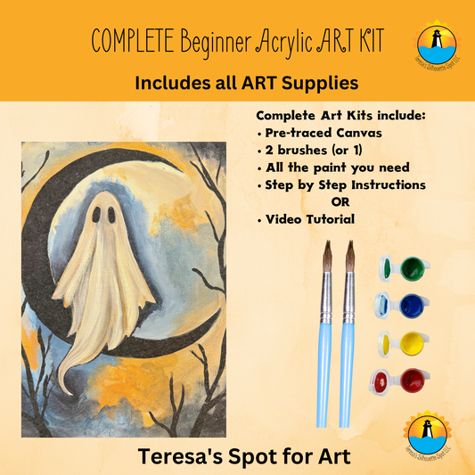 Beginner Eerie Ghost Complete Art Kit For at Home Halloween Art Party