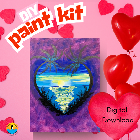 Date Night Paint at Home Step by Step Digital Download Art Kit for Beginner: Heart Palms