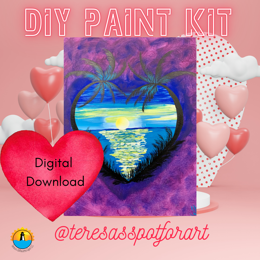 Date Night Paint at Home Step by Step Digital Download Art Kit for Beginner: Heart Palms