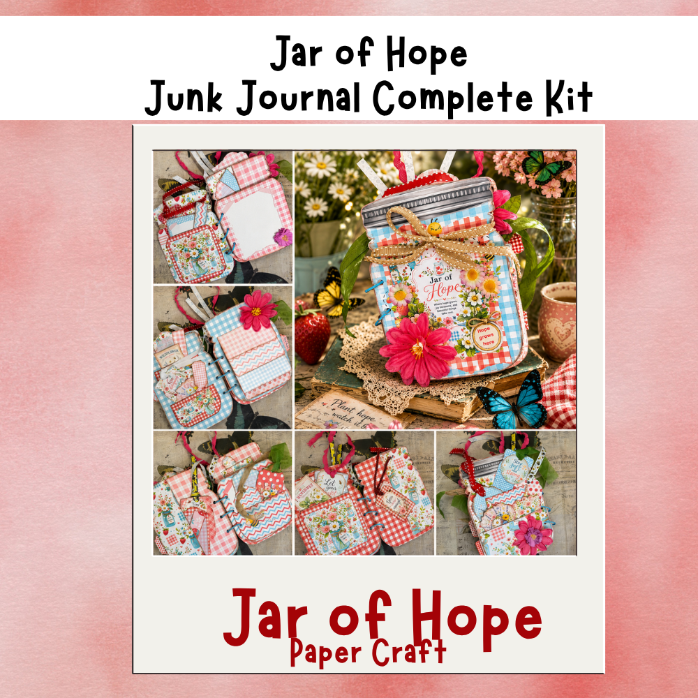 Jar of Hope Inspirational Junk Journal & Folio Kit, Memory Keeper Folio 19-Page Printed Bundle + Video Instructions