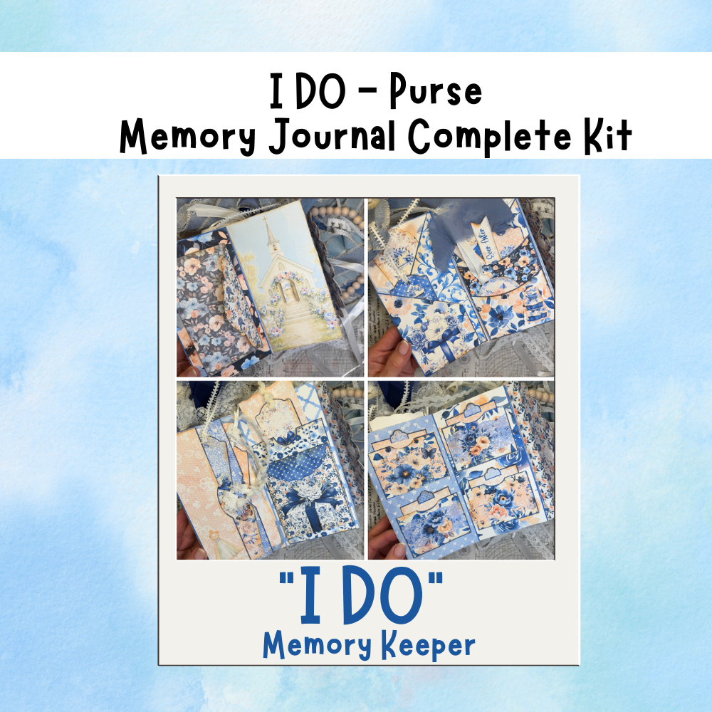 Something Borrowed Blue Wedding or Bridal Shower Junk Journal Kit, Memory Keeper Folio 26-Page Printed Bundle + Video Instructions
