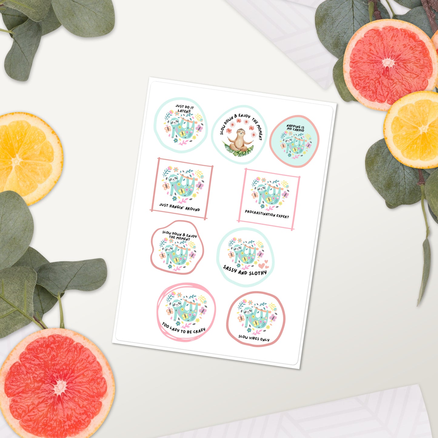 Sloth themed Sticker sheet