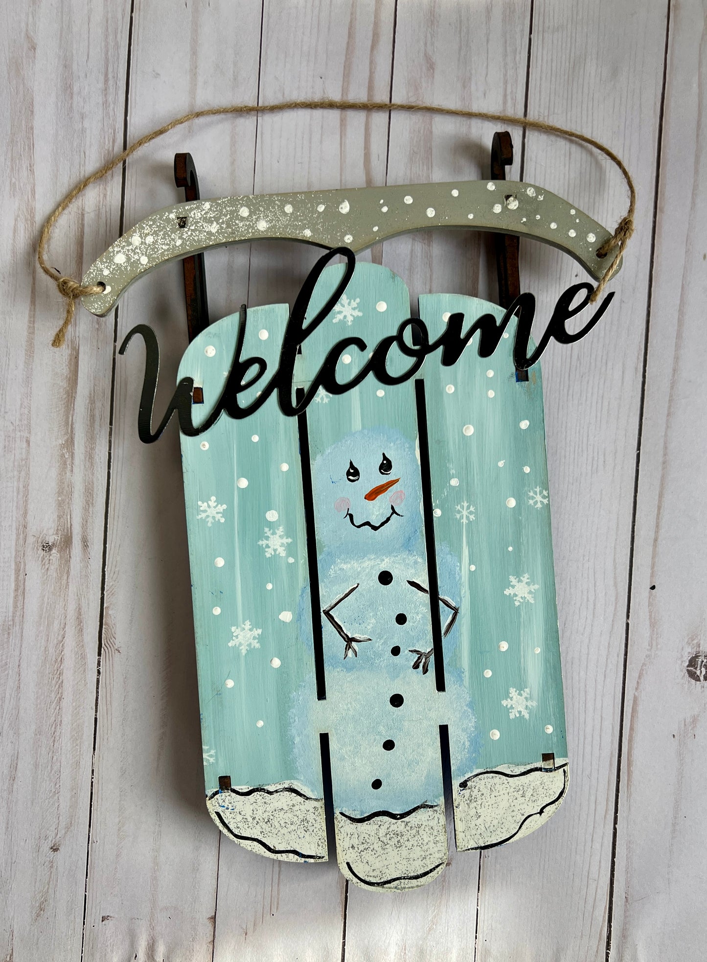 Wood 3D sled with Snowman and Birch Trees