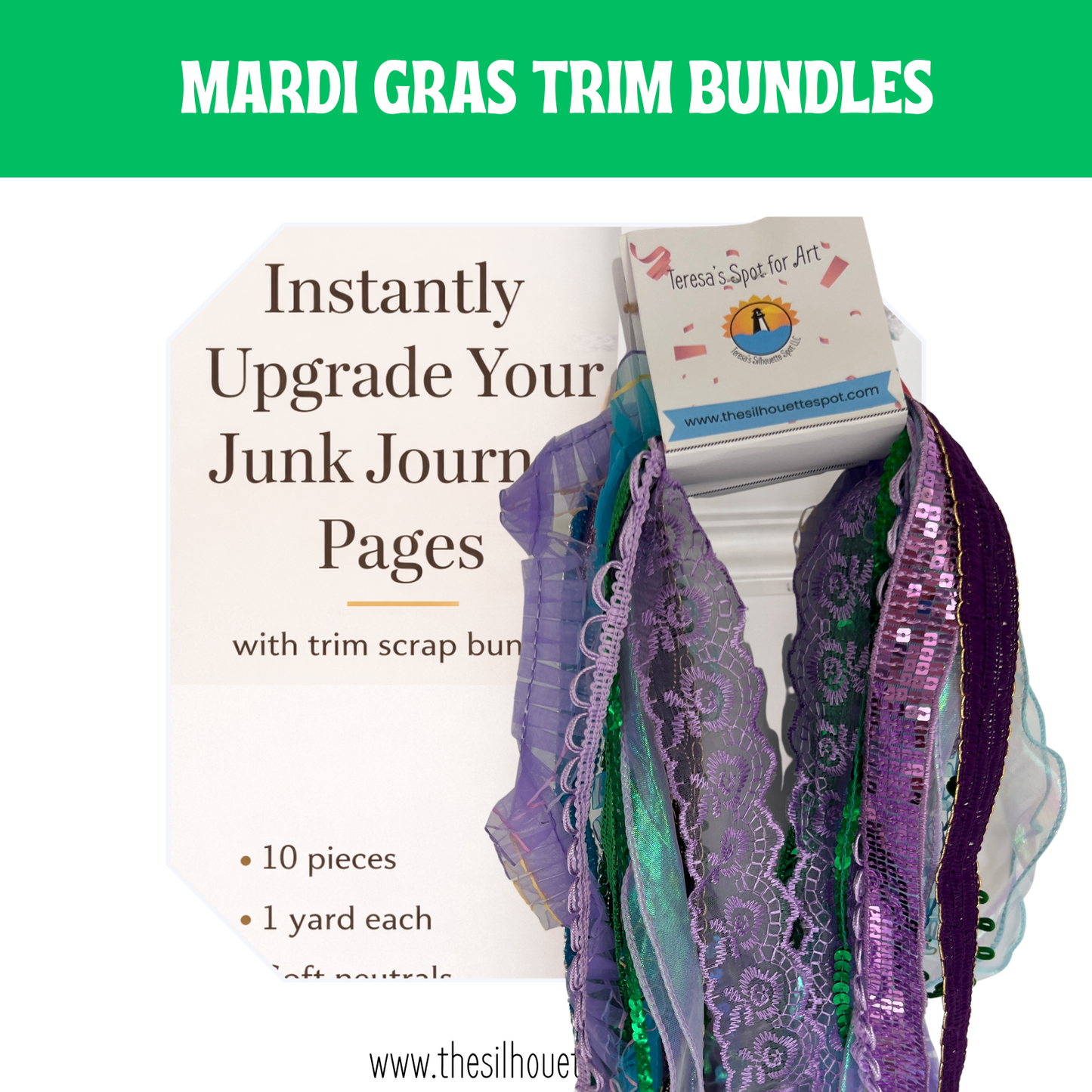 Mardi Gras Collection Trim Bundle Assorted Ribbons, Twines and Trims