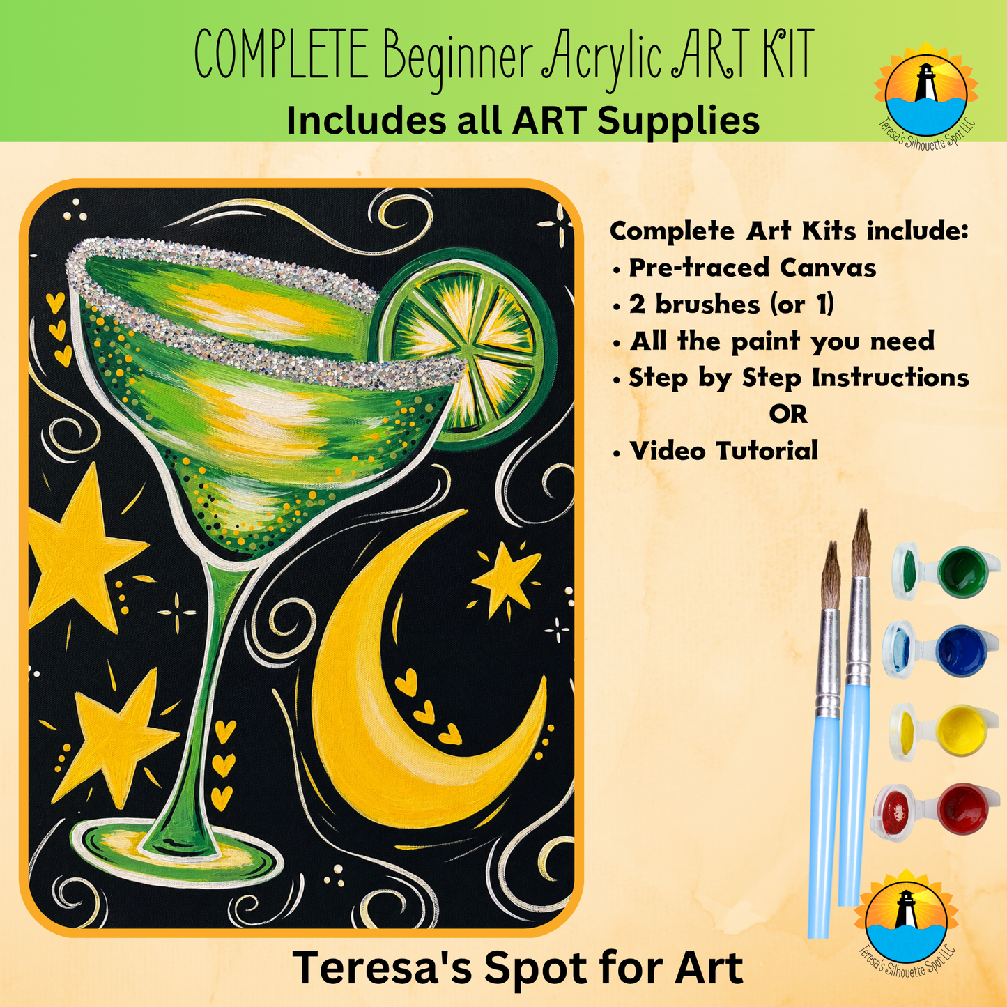 Midnight Margarita Complete Fall Art Kit For at Home Halloween Art Party