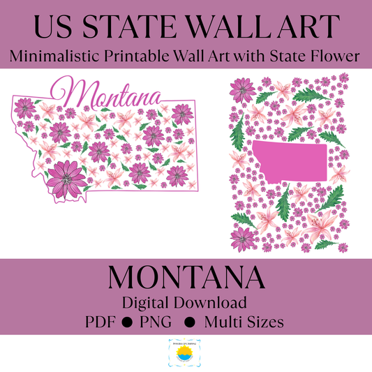 Montana US State and State Flower Printable Wall Art – Digital Download ✨