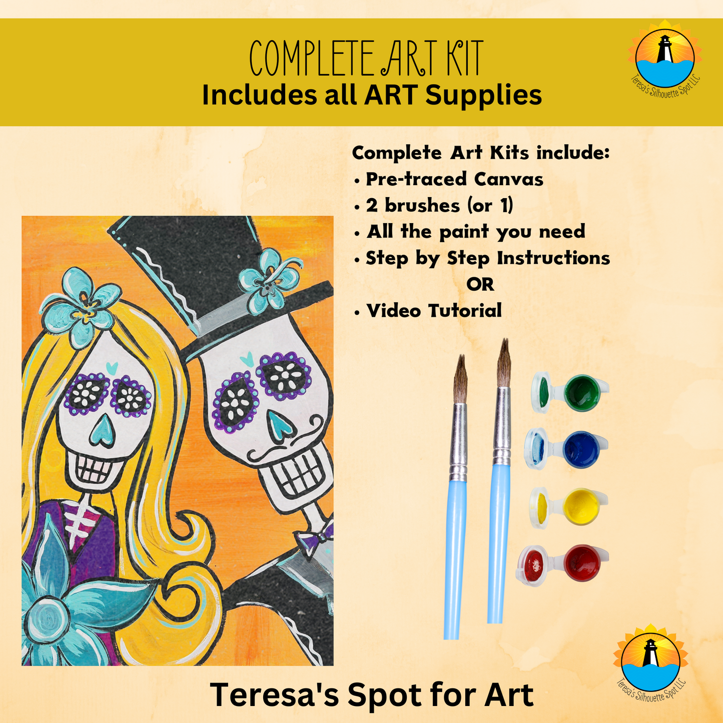 Halloween Mr. and Mrs.Skellington Complete Art Kit! At home DIY Art Kit! Great For Beginners!
