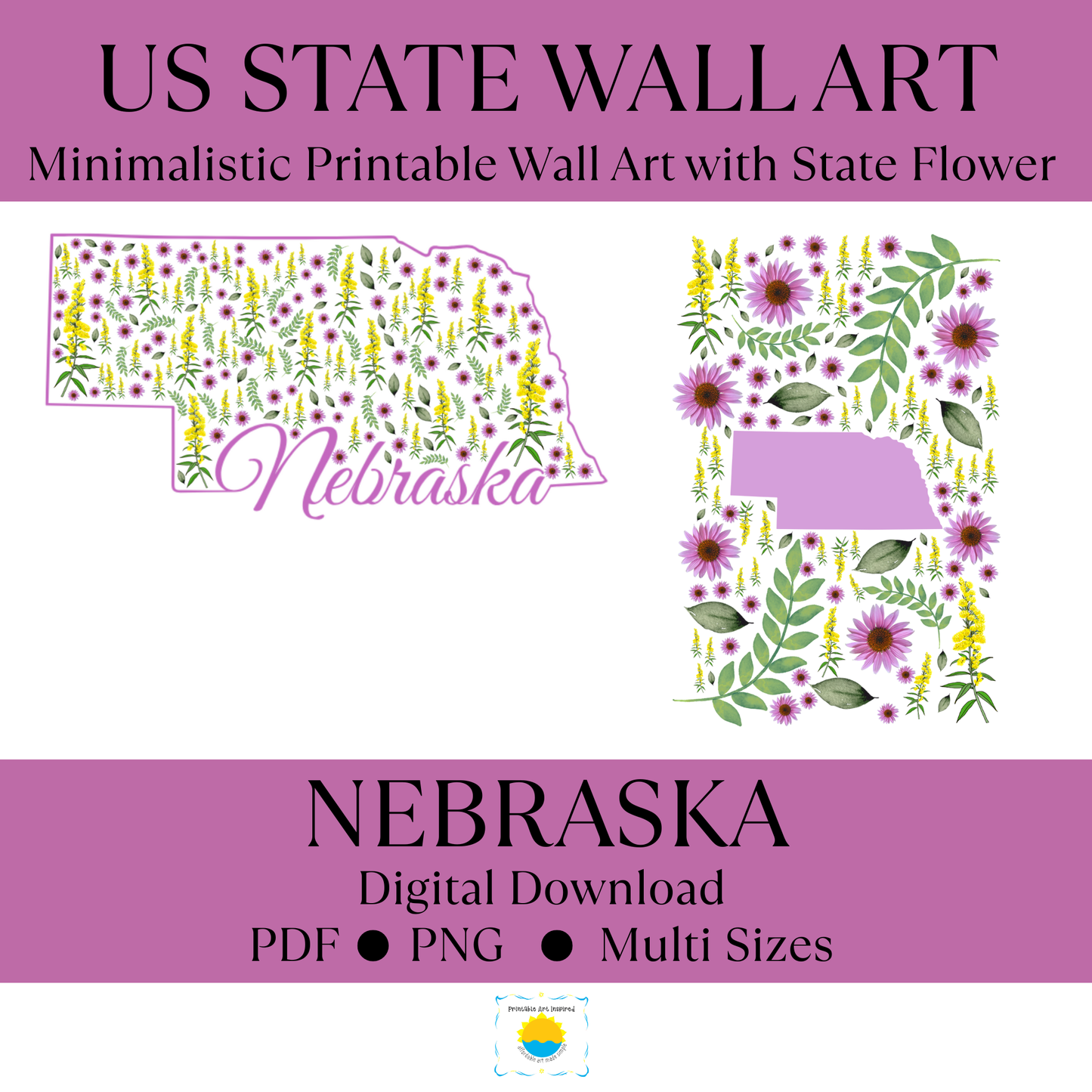 Nebraska US State and State Flower Printable Wall Art – Digital Download ✨