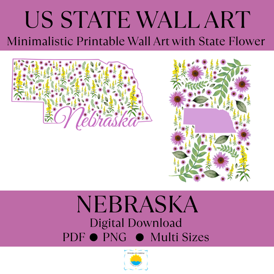 Nebraska US State and State Flower Printable Wall Art – Digital Download ✨
