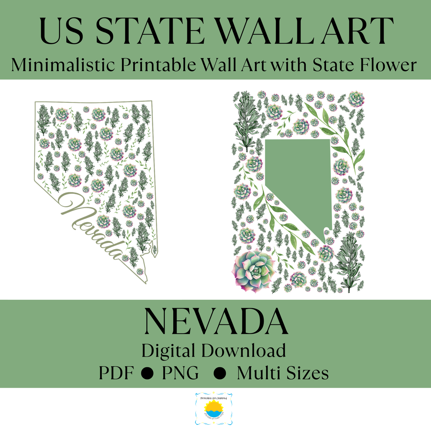 Nevada US State and State Flower Printable Wall Art – Digital Download ✨