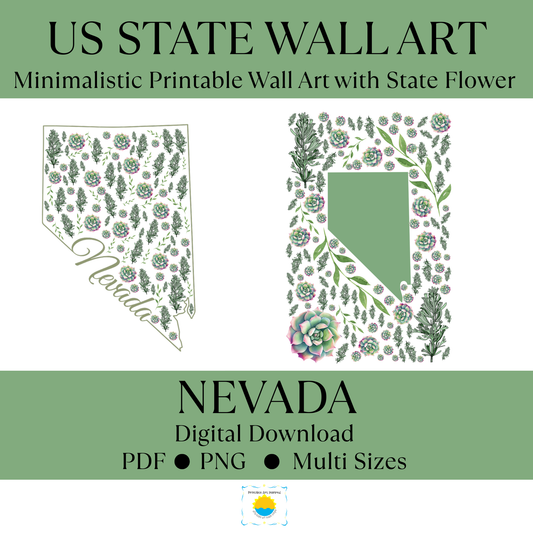 Nevada US State and State Flower Printable Wall Art – Digital Download ✨
