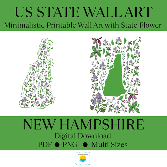 New Hampshire US State and State Flower Printable Wall Art – Digital Download ✨